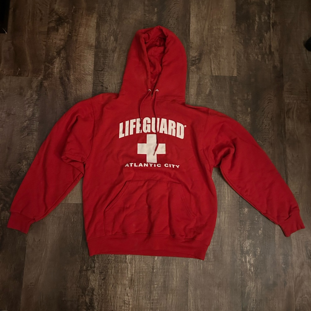 Red Lifeguard Hoodie, Atlantic City, size medium